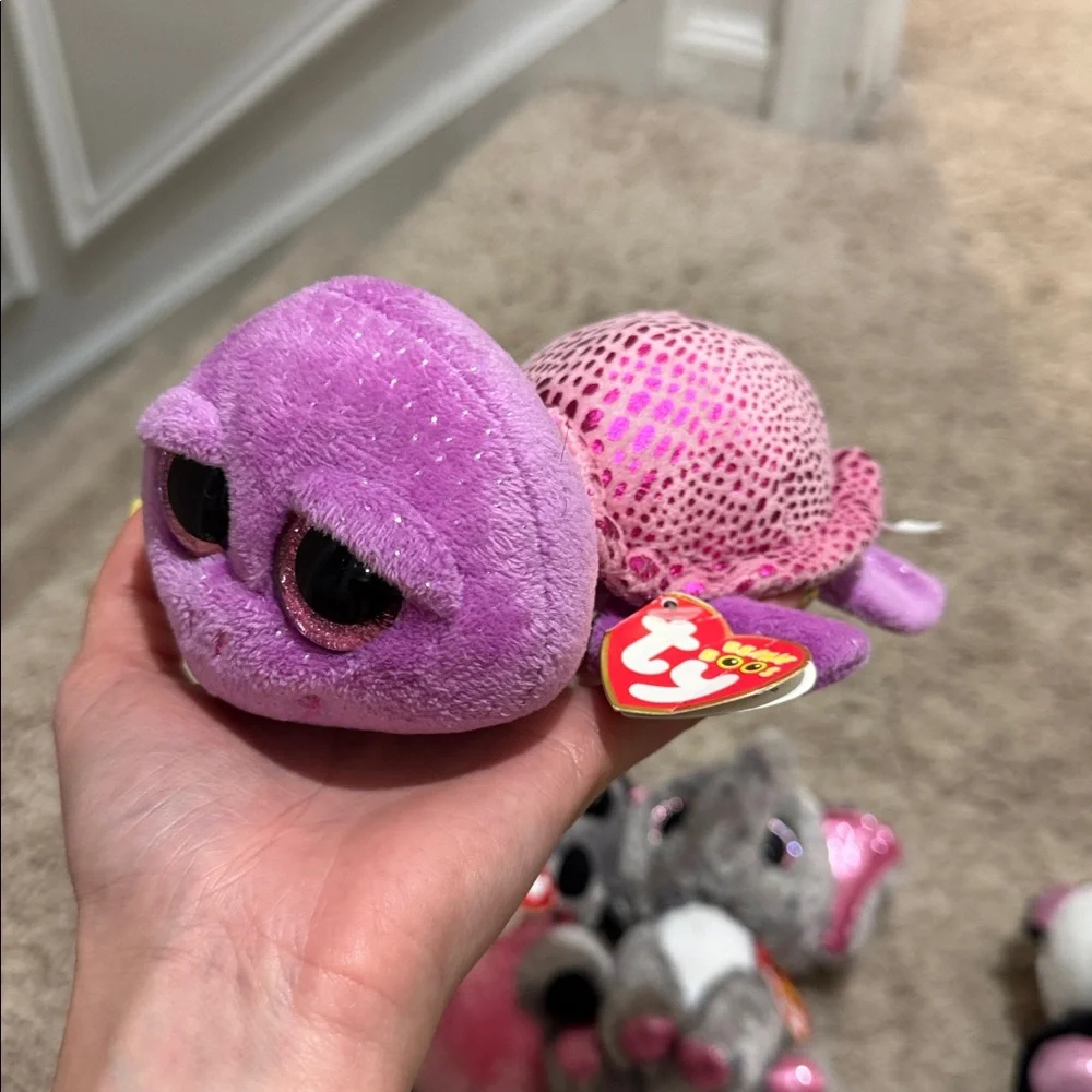 Ty Beanie Buddies Plush Set - Pink, Gray, Purple Panda & Elephant